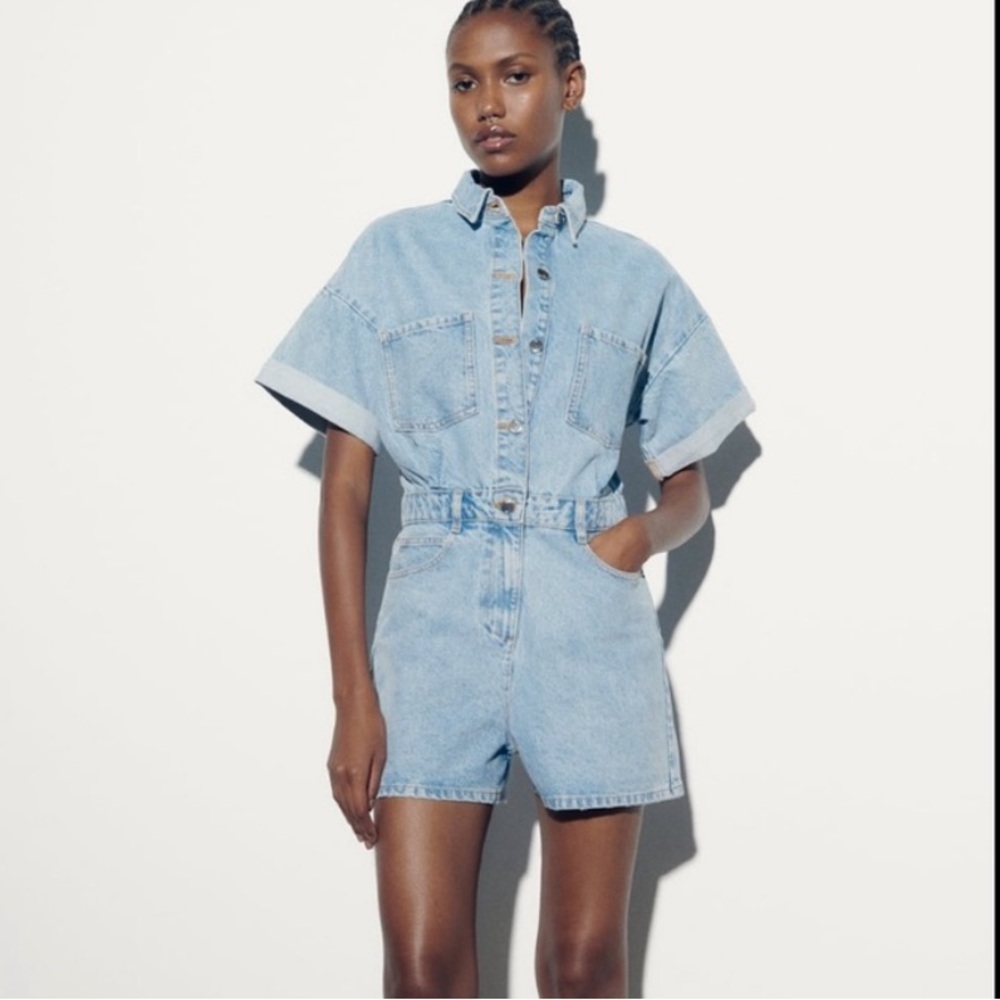 Zara Light Blue Denim Jumpsuit